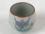 Japanese Ceramic Teacup Vtg Iris Flower Crackle Glaze White Yunomi Sencha TC410