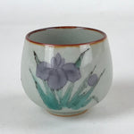 Japanese Ceramic Teacup Vtg Iris Flower Crackle Glaze White Yunomi Sencha TC410