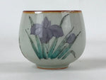 Japanese Ceramic Teacup Vtg Iris Flower Crackle Glaze White Yunomi Sencha TC411
