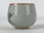 Japanese Ceramic Teacup Vtg Iris Flower Crackle Glaze White Yunomi Sencha TC411