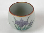 Japanese Ceramic Teacup Vtg Iris Flower Crackle Glaze White Yunomi Sencha TC411
