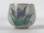Japanese Ceramic Teacup Vtg Iris Flower Crackle Glaze White Yunomi Sencha TC412