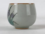 Japanese Ceramic Teacup Vtg Iris Flower Crackle Glaze White Yunomi Sencha TC412