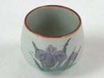 Japanese Ceramic Teacup Vtg Iris Flower Crackle Glaze White Yunomi Sencha TC412