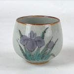 Japanese Ceramic Teacup Vtg Iris Flower Crackle Glaze White Yunomi Sencha TC412