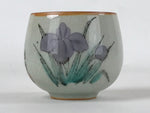Japanese Ceramic Teacup Vtg Iris Flower Crackle Glaze White Yunomi Sencha TC413