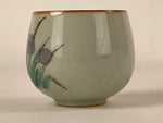 Japanese Ceramic Teacup Vtg Iris Flower Crackle Glaze White Yunomi Sencha TC413