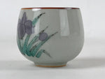 Japanese Ceramic Teacup Vtg Iris Flower Crackle Glaze White Yunomi Sencha TC415