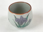 Japanese Ceramic Teacup Vtg Iris Flower Crackle Glaze White Yunomi Sencha TC415