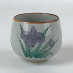 Japanese Ceramic Teacup Vtg Iris Flower Crackle Glaze White Yunomi Sencha TC415