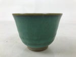 Japanese Ceramic Yunomi Teacup Vtg Pottery Teal Blue Taupe Yakimono Sencha TC597