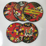 Japanese Chiyogami Paper Drink Saucer Chataku Coaster 5pc Kimono Red Gold L386