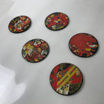 Japanese Chiyogami Paper Drink Saucer Chataku Coaster 5pc Kimono Red Gold L386