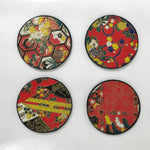 Japanese Chiyogami Paper Drink Saucer Chataku Coaster 5pc Kimono Red Gold L386