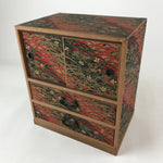 Japanese Chiyogami Paper Sewing Box Vtg Haribako Tansu 4 Drawers Flowers T360