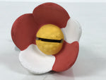 Japanese Clay Bell Dorei Camellia Flower Vtg Tsuchi-Suzu Nara Red White DR644