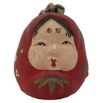 Japanese Clay Bell Dorei Hime Daruma Doll Vtg Tsuchi-Suzu Shochikubai Red DR612
