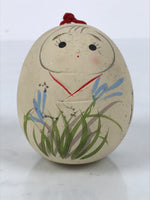 Japanese Clay Bell Dorei Hime Daruma Vtg Tsuchi-Suzu Flower Kimono Beige DR633