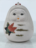 Japanese Clay Bell Dorei Hime Daruma Vtg Tsuchi-Suzu Momiji Peony White DR646