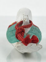 Japanese Clay Bell Dorei Pigeon Vtg Tsuchi-Suzu Hato Bird White Red Green DR629