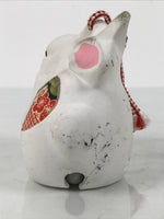 Japanese Clay Bell Dorei Rabbit Vtg Tsuchi-Suzu Zodiac Animal Usagi White DR647