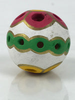 Japanese Clay Bell Dorei Temari Ball Vtg Tsuchi-Suzu Floral White Pink DR617