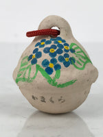 Japanese Clay Bell Dorei Vtg Tsuchi-Suzu Kamakura Blue Hydrangeas Ajisai DR613