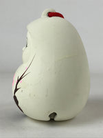 Japanese Clay Bell Dorei Vtg Tsuchi-Suzu Large Daruma White Plum Blossom DR522
