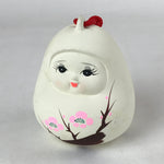 Japanese Clay Bell Dorei Vtg Tsuchi-Suzu Large Daruma White Plum Blossom DR522