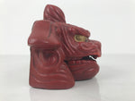 Japanese Clay Shishi Dancing Lion Dog Mask Small Container Vtg Komainu Red OM92