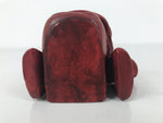 Japanese Clay Shishi Dancing Lion Dog Mask Small Container Vtg Komainu Red OM92