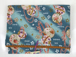 Japanese Fabric Card Holder Vtg Ball Ribbon Blue Pink Gold Cherry Blossom KB93