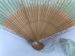 Japanese Fabric Folding Fan Sensu Bamboo Frame White Peacock Bird Green 4D918
