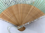 Japanese Fabric Folding Fan Sensu Bamboo Frame White Peacock Bird Green 4D918