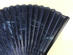 Japanese Fabric Folding Fan Sensu Vtg Bamboo Frame Blue Cherry Blossom Iris 5D5