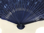 Japanese Fabric Folding Fan Sensu Vtg Bamboo Frame Blue Cherry Blossom Iris 5D5