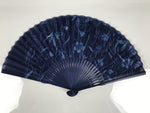 Japanese Fabric Folding Fan Sensu Vtg Bamboo Frame Blue Cherry Blossom Iris 5D5