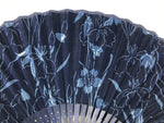 Japanese Fabric Folding Fan Sensu Vtg Bamboo Frame Blue Cherry Blossom Iris 5D5