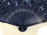 Japanese Fabric Folding Fan Sensu Vtg Bamboo Frame Blue Cherry Blossom Iris 5D5