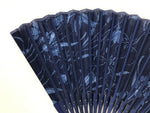 Japanese Fabric Folding Fan Sensu Vtg Bamboo Frame Blue Cherry Blossom Iris 5D5