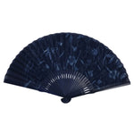 Japanese Fabric Folding Fan Sensu Vtg Bamboo Frame Blue Cherry Blossom Iris 5D5