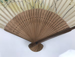 Japanese Fabric Folding Fan Sensu Vtg Bamboo Frame Floral Dragonfly Brown 5D3