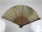 Japanese Fabric Folding Fan Sensu Vtg Bamboo Frame Floral Dragonfly Brown 5D3