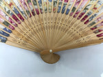Japanese Fabric Folding Fan Sensu Vtg Bamboo Frame Floral Medley Roses 4D920
