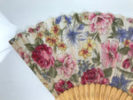 Japanese Fabric Folding Fan Sensu Vtg Bamboo Frame Floral Medley Roses 4D920