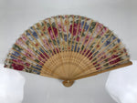 Japanese Fabric Folding Fan Sensu Vtg Bamboo Frame Floral Medley Roses 4D920