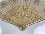 Japanese Fabric Folding Fan Sensu Vtg Bamboo Frame Roses Pastel Pink Bara 5D20