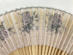 Japanese Fabric Folding Fan Sensu Vtg Bamboo Frame Roses Pastel Pink Bara 5D20
