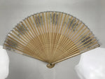 Japanese Fabric Folding Fan Sensu Vtg Bamboo Frame Roses Pastel Pink Bara 5D20