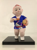 Japanese Festival Child Clay Statue Doll Vtg Hakata Ningyo Happi Kimono PX790